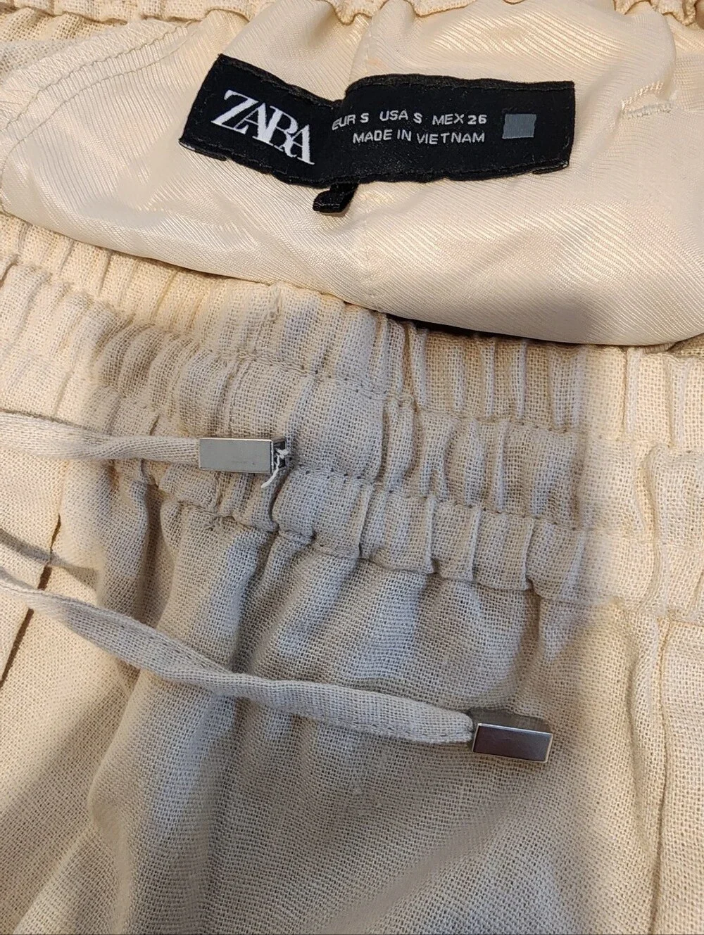 Zara Linen Blend Wide Leg Pants Beige Size S